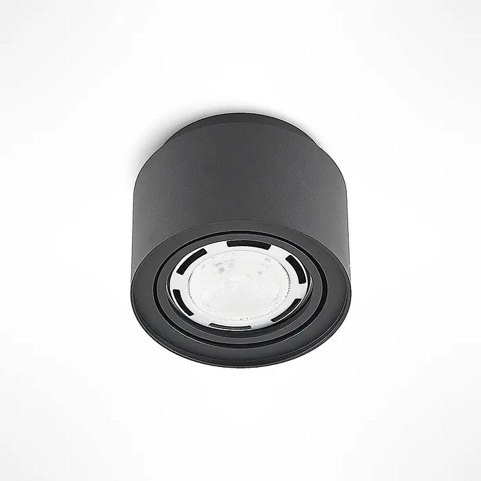 Arcchio Deckenstrahler Walisa - schwarz, schwarz, GU10 - Dunkelgraue zylindrische Aufbau-LED-Leuchte.