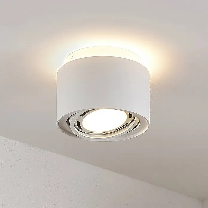 Arcchio Deckenstrahler Walisa - weiß / opal, weiß / opal, GU10 - Weißes zylindrisches Deckenlicht mit indirektem Uplight und verstellbarem direktem Downlight.