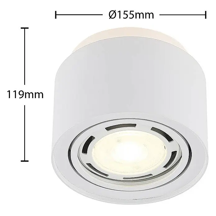 Arcchio Deckenstrahler Walisa - weiß / opal, weiß / opal, GU10 - Weißer zylindrischer Anbau-Strahler mit integriertem Licht. Maße: Ø155mm, 119mm Höhe.