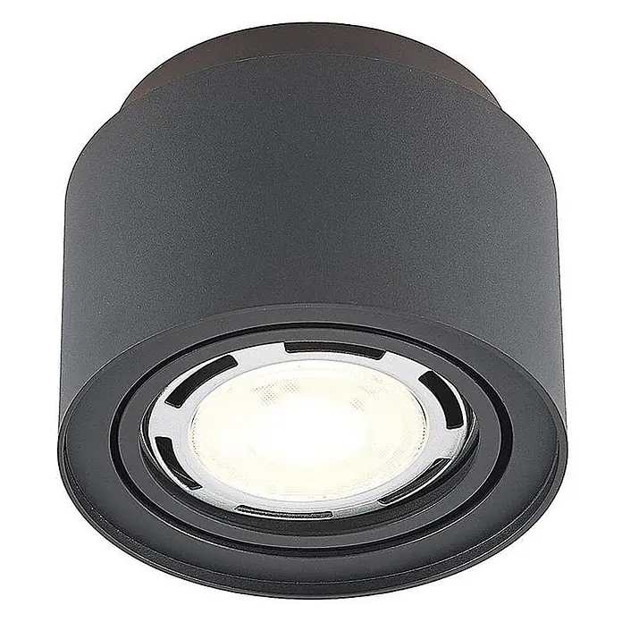 Arcchio Deckenstrahler Walisa - schwarz, schwarz, GU10 - Dunkelgraue zylindrische Aufbau-LED-Leuchte mit warmweißer Beleuchtung.