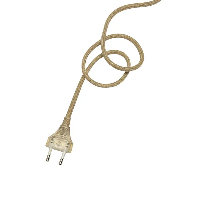 PR Home Pendelleuchte Ester - 15 W, E27 - Beiges geflochtenes Textil-Stromkabel mit transparentem zweipoligem Eurostecker.