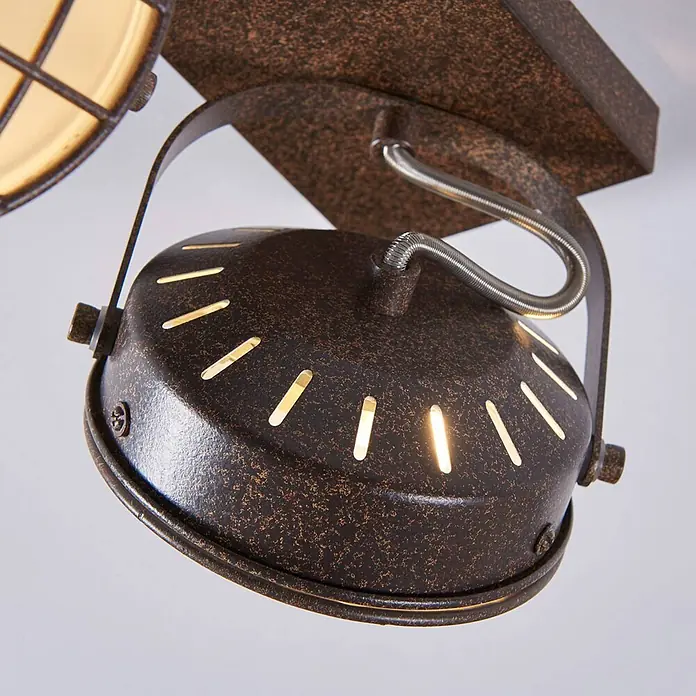 Lindby Deckenstrahler Tamin - L x B x H: 29 x 13 x 18 cm, braun / rost, braun / rost, G9 - Industrieller Deckenstrahler in Used-Bronze-Optik mit perforiertem Schirm, durch flexiblen Metallschlauch verbunden.