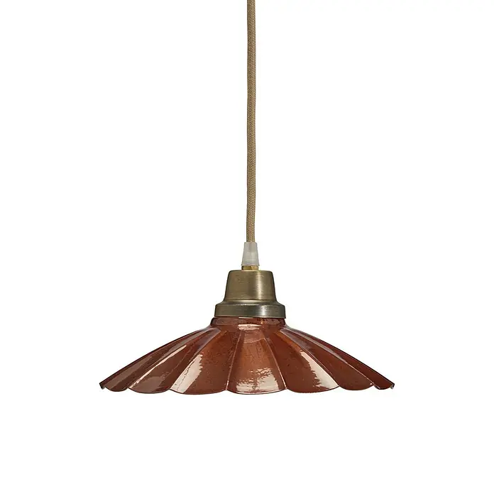 PR Home Pendelleuchte Ester - 25 W, E27 - Braune geriffelte Hängeleuchte mit Messingfassung und geflochtenem Kabel.
