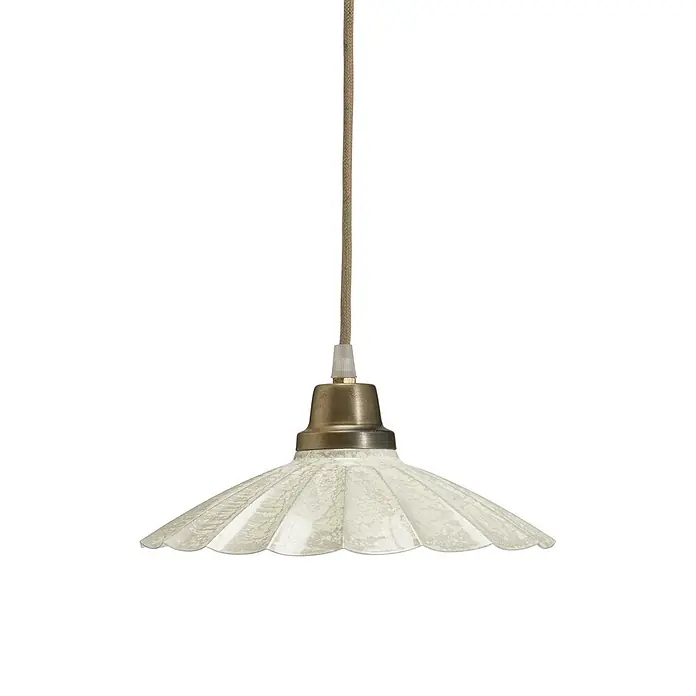 PR Home Pendelleuchte Ester - 25 W, E27 - Pendelleuchte mit strukturierter, gewellter Glasschirm, messingfarbener Fassung und geflochtenem Textilkabel.