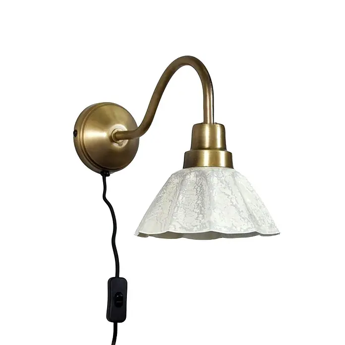 PR Home Pendelleuchte Ester - 25 W, E27 - Wandleuchte aus Messing mit weißem, strukturiertem Glasschirm und Schnurschalter.