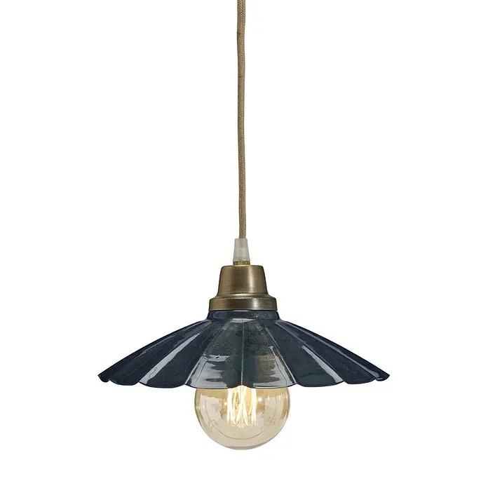 PR Home Pendelleuchte Ester - 40 W, E27 - Dunkle, geriffelte Pendelleuchte mit Edison-Glühbirne, an geflochtener Schnur und Messingfassung.