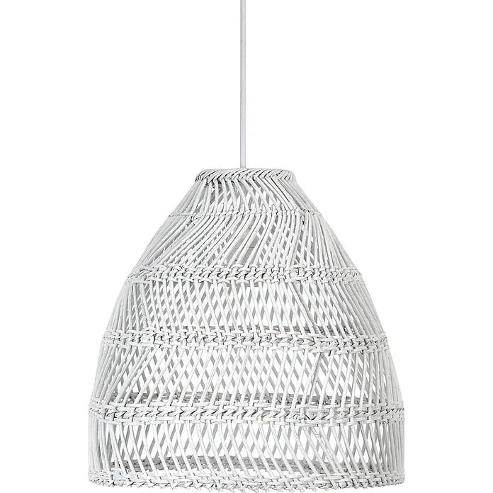 PR Home Pendelleuchte Maja - 15 W, E27 - Weißer geflochtener Rattan-Pendellampenschirm mit konischem Design.