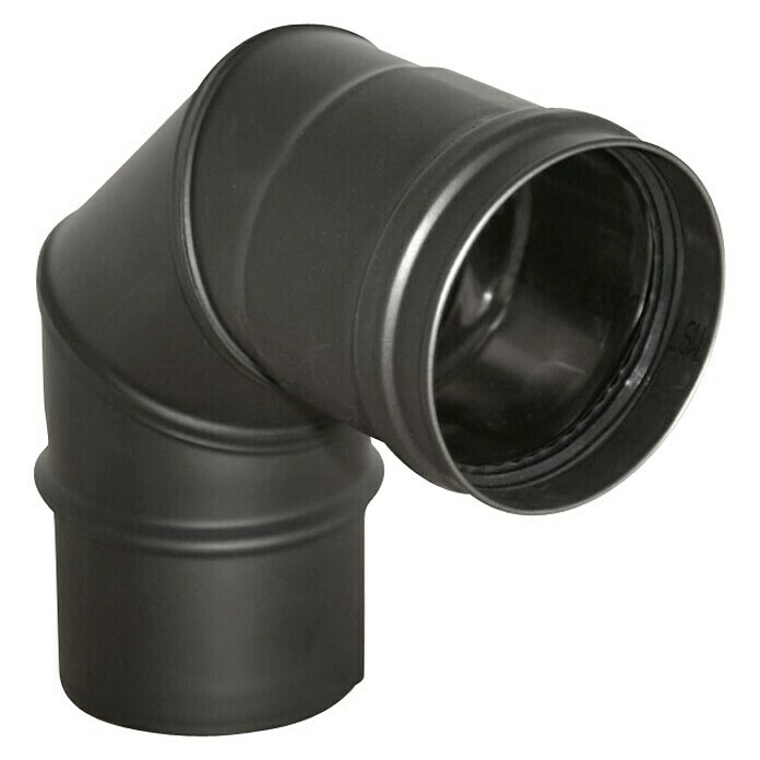 Codo de tubo para estufa de pellets (Diámetro: 80 mm, Ángulo del arco: 90°, Revestimiento de polvo, Negro)