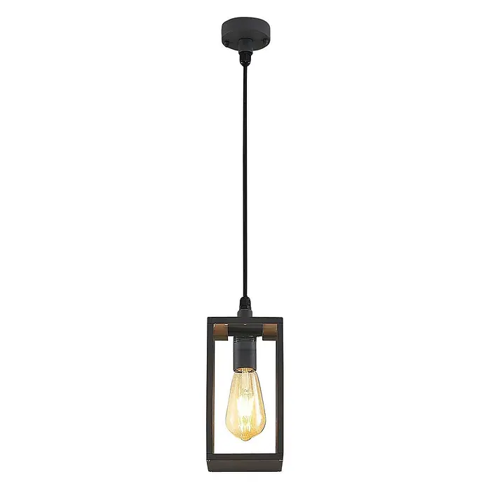 Lindby Außenwand- & Deckenleuchte Filimon - schwarz, schwarz, IP44 - Schwarze Pendelleuchte aus Metall mit offenem Rahmen und sichtbarer Edison-Glühbirne.