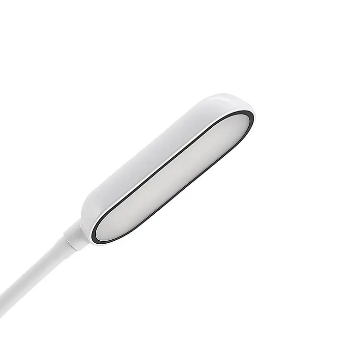 Prios Klemmleuchte Najari - Farbe Gehäuse: weiß / opal - Weißer, länglicher Lampenkopf mit schwarzem Rand und flexiblem Arm.