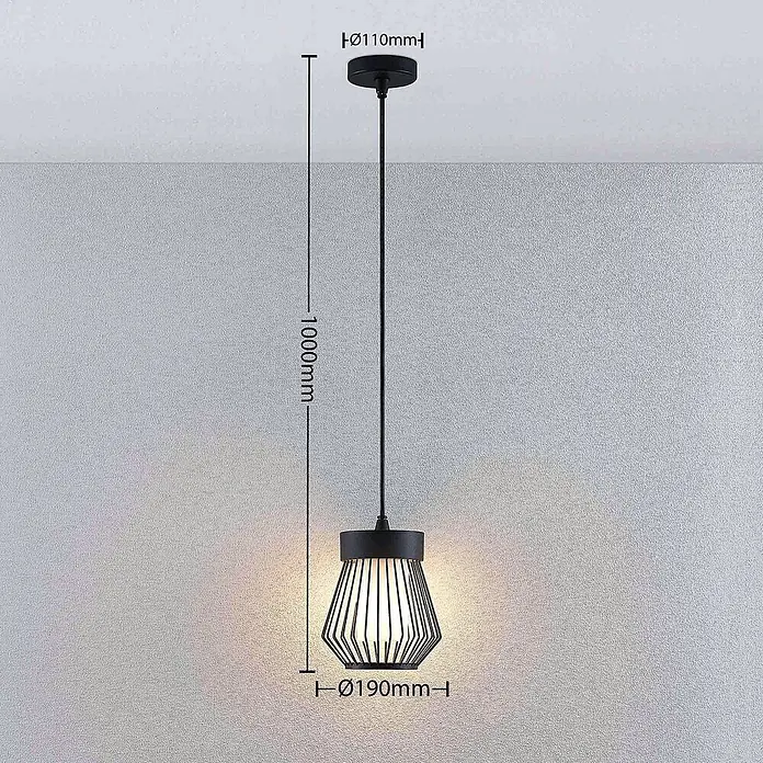 Lindby Außenwand- & Deckenleuchte Vajana - schwarz, IP44 - Schwarze Pendelleuchte mit Drahtgeflecht-Schirm, hängt von der Decke und strahlt Licht aus. Kabellänge 1000mm.