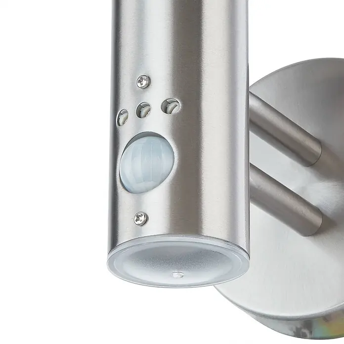 Lindby Außenwandleuchte Noemi - alu / grau / zink, alu / grau / zink, IP44 - Wandleuchte aus gebürstetem Edelstahl mit integriertem Bewegungssensor und Lichtdiffusor.