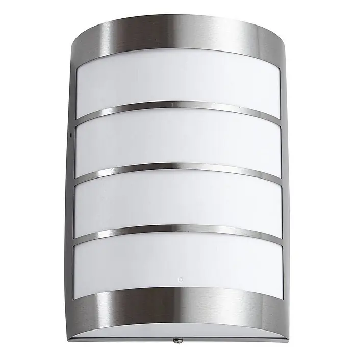 Lindby Außenwandleuchte Noyan - alu / grau / zink, alu / grau / zink, IP44 - Gebogene Wandleuchte mit Rahmen aus gebürstetem Metall und weißen Diffusoren, mit horizontalen Metallbändern.