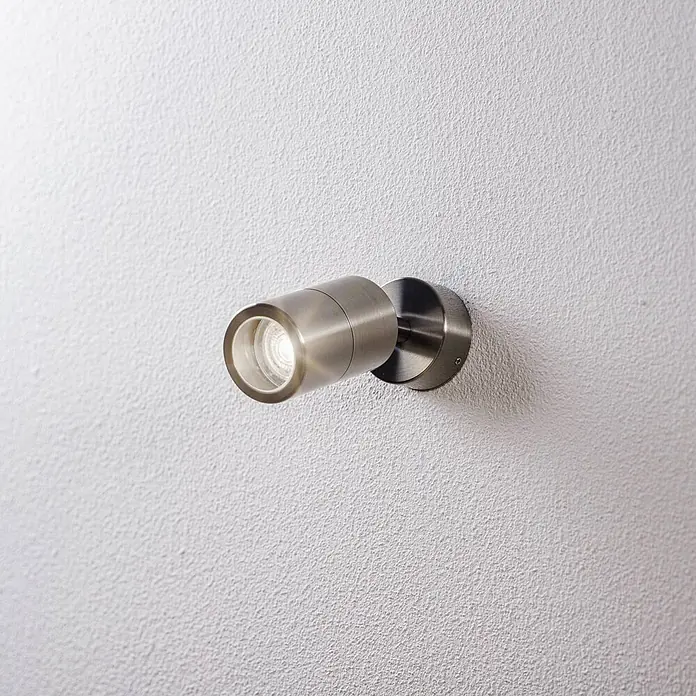 Arcchio Außenwandleuchte Kalel - alu / grau / zink, alu / grau / zink, IP54 - Zylindrischer Wandstrahler aus gebürstetem Metall, der Licht abgibt.