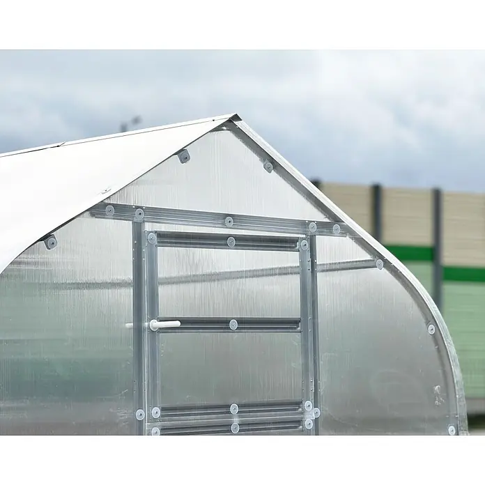 Klasika Greenhouses Gewächshaus Drop Klasika - Außenmaß inkl. Dachüberstand (B x T): 250 x 800 cm, Material Seitenwand: Kunststoff, 6 mm, Silbergrau - Durchscheinendes Polycarbonat-Gewächshaus mit silbernem Metallrahmen und einer Drehtür.