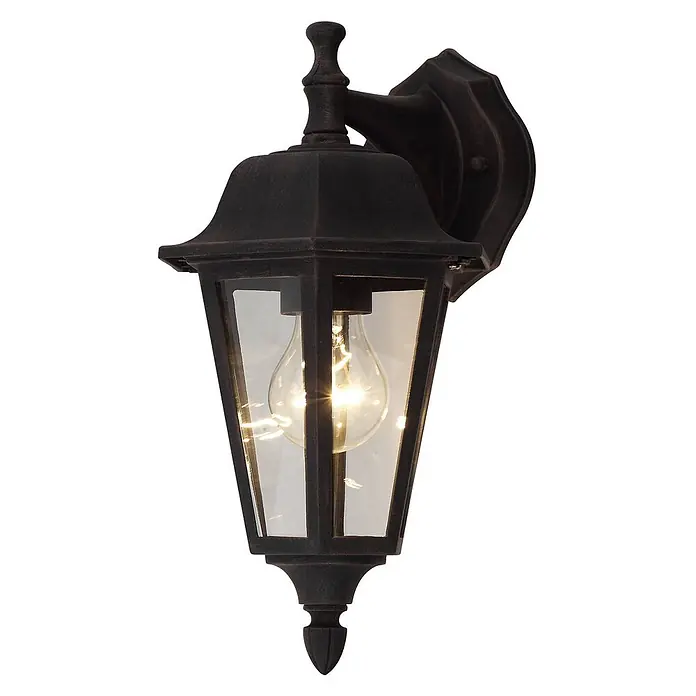 Lindby Außenwandleuchte Lamina - braun / rost, braun / rost, IP44 - Dunkelbronzene Außenwandleuchte mit klaren Glasscheiben, klassischem Design und einer leuchtenden Glühbirne.