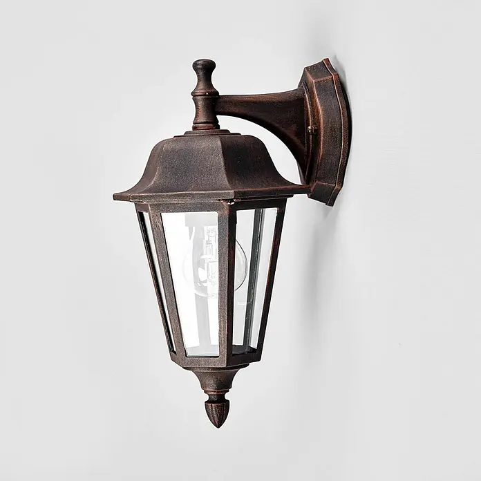 Lindby Außenwandleuchte Lamina - braun / rost, braun / rost, IP44 - Rustikale dunkelbraune Außenwandlaterne mit Klarglas.