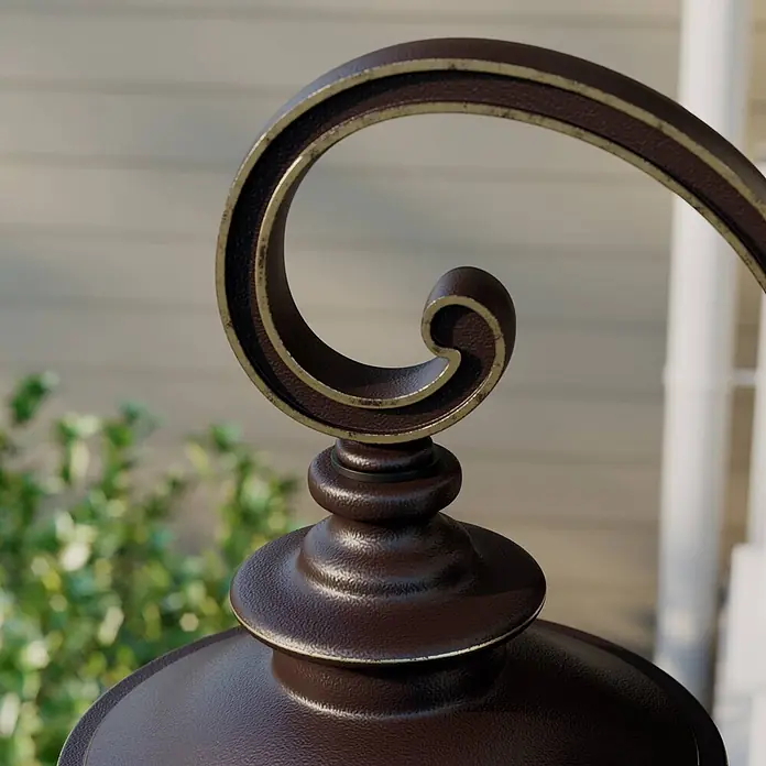 Lindby Außenwandleuchte Barret - braun / rost, IP23 - Dekorativer brauner Hammerschlag-Metallaufsatz mit Used-Goldakzenten, passend für Gartenlaternen oder zum Aufhängen.