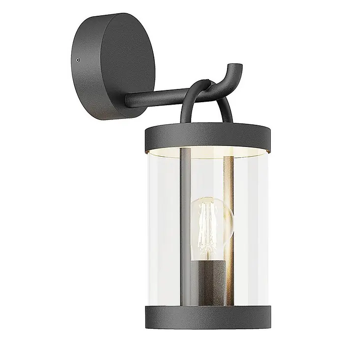 Lucande Außenwandleuchte Cassian - schwarz, IP54 - Schwarze Außenwandleuchte mit klarem Glaszylinder und sichtbarer Glühbirne.