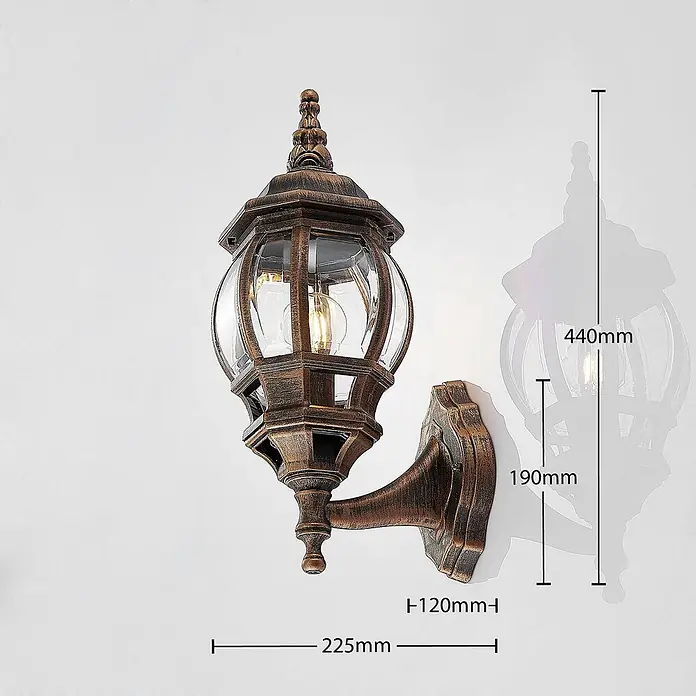 Lindby Außenwandleuchte Nadesha - messing / gold, messing / gold, IP44 - Antike bronzefarbene Außenwandleuchte mit Klarglas.
