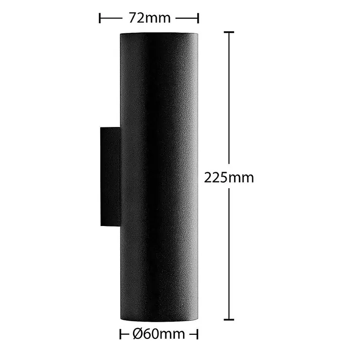 Arcchio Wandleuchte Brinja - L x B x H: 7,2 x 6 x 22,5 cm, schwarz, schwarz, GU10 - Schwarze zylindrische Außenwandleuchte, texturiert, 225mm hoch, 60mm Durchmesser, 72mm tief.