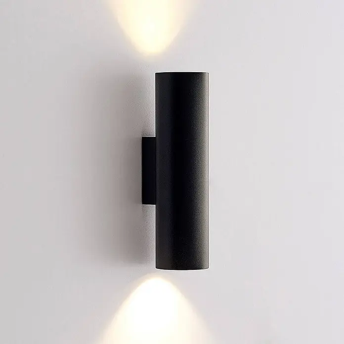 Arcchio Wandleuchte Brinja - L x B x H: 7,2 x 6 x 22,5 cm, schwarz, schwarz, GU10 - Schwarze zylindrische Wandleuchte, die warmes Licht nach oben und unten abgibt.