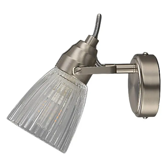 Lindby Wandleuchte Kara - L x B x H: 14 x 9 x 21 cm, alu / grau / zink, G9 - Verstellbarer Wandstrahler mit gebürsteter Metallbasis und geripptem Klarglasschirm, ausgestattet mit einer LED-Birne.