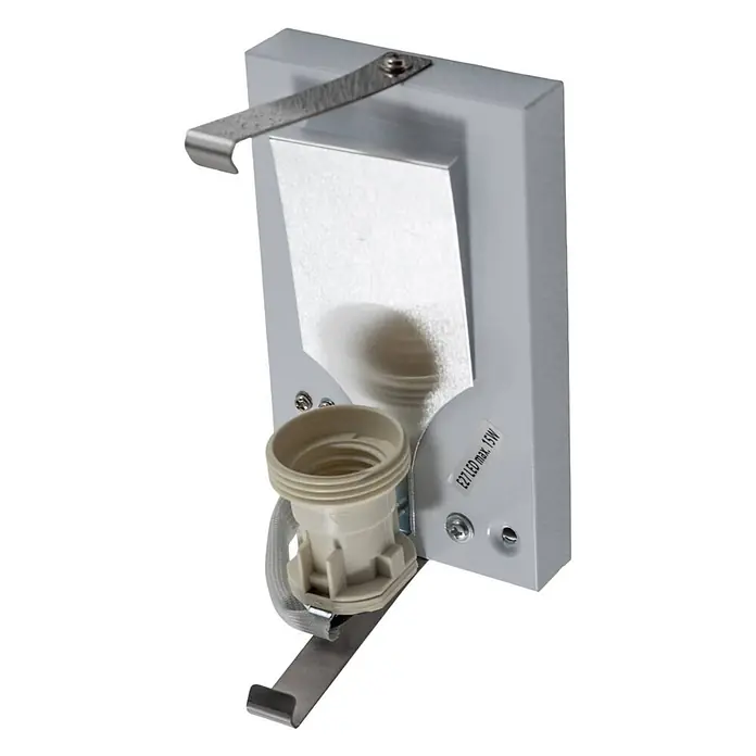 Lindby Wandleuchte Phil - weiß / opal, E27 - Graue Metall-E27-Lampenfassung mit integrierten Montageklammern für LED-Leuchtmittel bis 15W.