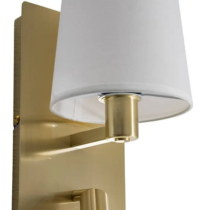 Lindby Wandleuchte Aiden - L x B x H: 17,6 x 14 x 30,8 cm, messing / gold, E14 - Messing-Wandleuchte mit weißem Stoffschirm und integriertem Leseleuchtenarm.