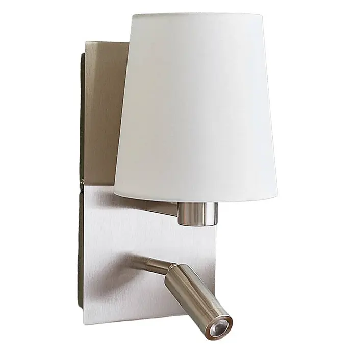 Lindby Wandleuchte Aiden - L x B x H: 17,6 x 14 x 30,8 cm, alu / grau / zink, weiß / opal, E14 - Wandleuchte mit weißem konischem Stoffschirm und gebürsteter Metallbasis, inklusive verstellbarem LED-Lesespot.