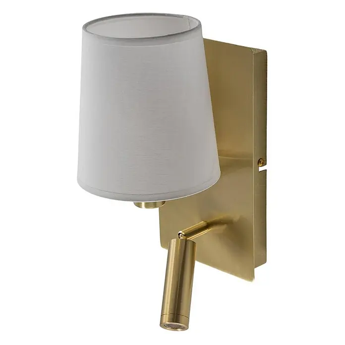 Lindby Wandleuchte Aiden - L x B x H: 17,6 x 14 x 30,8 cm, messing / gold, E14 - Gebürstete Messing-Wandleuchte mit weißem Stoffschirm und verstellbarem LED-Lesespot.