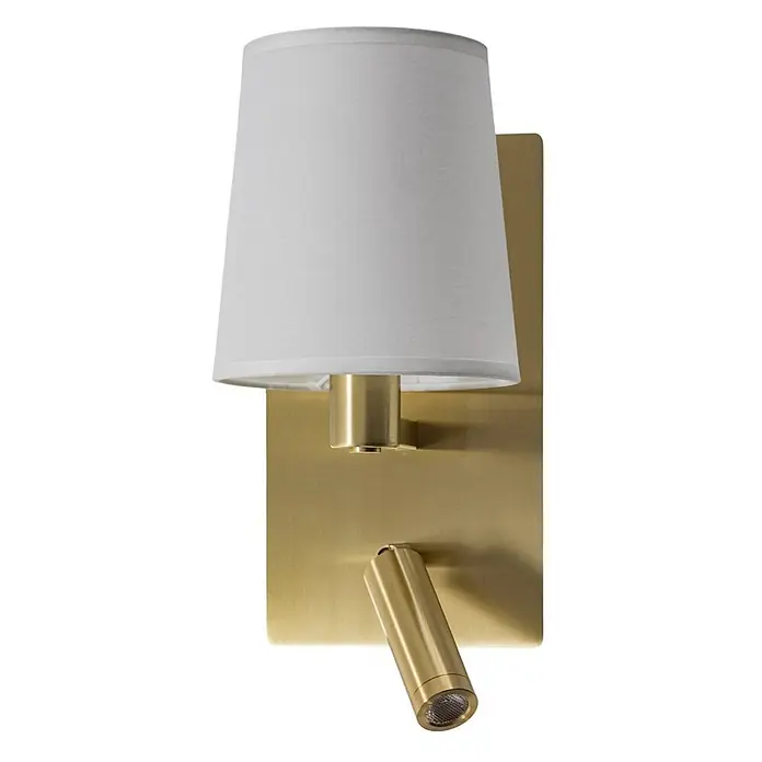 Lindby Wandleuchte Aiden - L x B x H: 17,6 x 14 x 30,8 cm, messing / gold, E14 - Gebürstete Messing Wandleuchte mit weißem Stoffschirm und integriertem verstellbarem Lesespot.