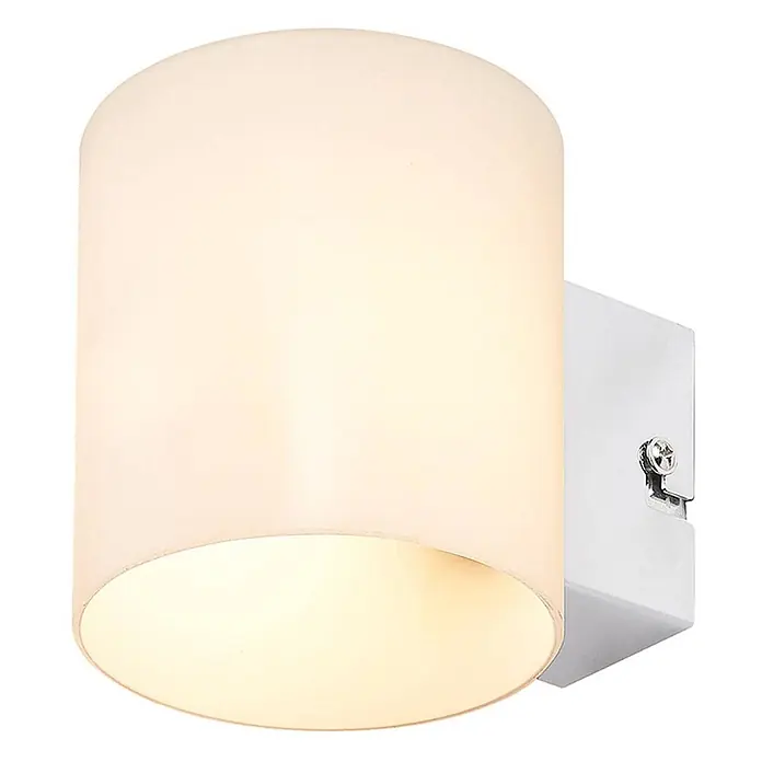 Lindby Wandleuchte Gerrit - L x B x H: 12,2 x 9,2 x 9,5 cm, weiß / opal, G9 - Zylindrische Wandleuchte mit opalem, cremefarbenem Schirm und weißer rechteckiger Basis, strahlt warmes Licht aus.