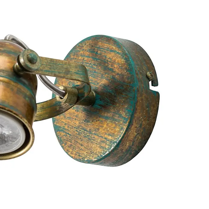 Lindby Wandleuchte Leonor - bronze / altmessing, bronze / altmessing, GU10 - Wandstrahler mit runder Basis und verstellbarem Arm, antik Bronze mit Türkispatina.