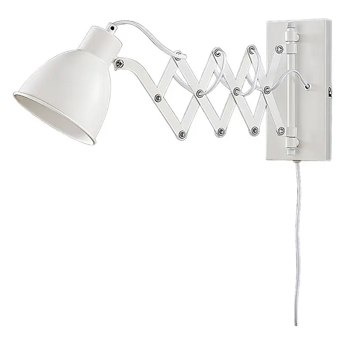 Lindby Wandleuchte Merle - L x B x H: 60 x 13 x 22 cm, weiß / opal, weiß / opal, E14 - Weiße Wandleuchte mit ausziehbarem Scherenarm und Metallschirm, mit sichtbarem Stromkabel.