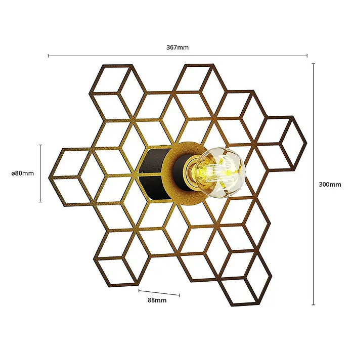 Lucande Wandleuchte Alexaru - L x B x H: 8,8 x 36,7 x 30,1 cm, schwarz, schwarz, E27 - Geometrische Wandleuchte aus Goldmetall mit schwarzem und goldenem Sockel und klarer Glühbirne.