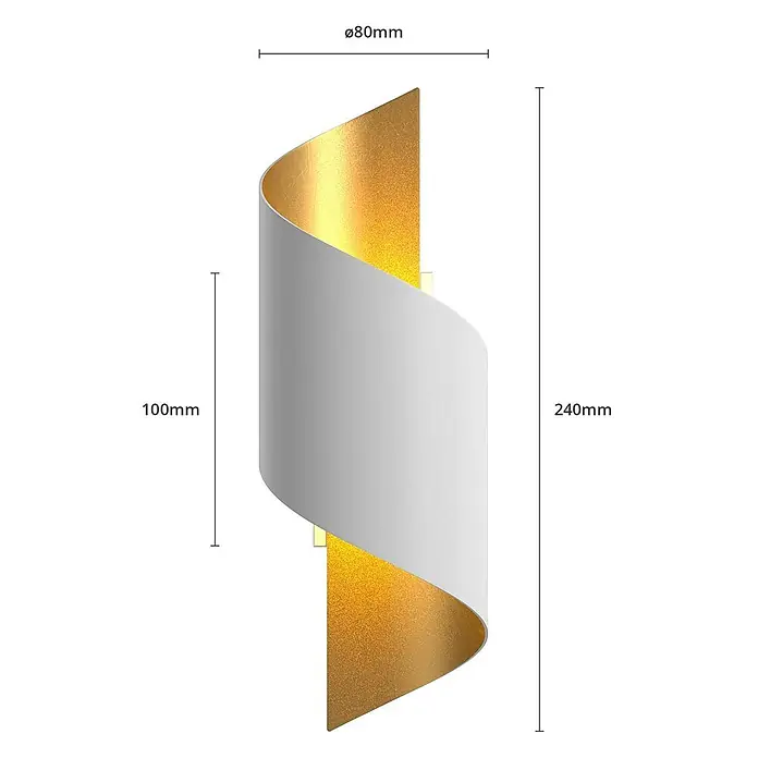 Lindby Wandleuchte Desirio - L x B x H: 10,5 x 8 x 24 cm, weiß / opal, G9 - Moderne weiße und goldene Spiral-Wandleuchte, mit Up-Down-Lichtemission.