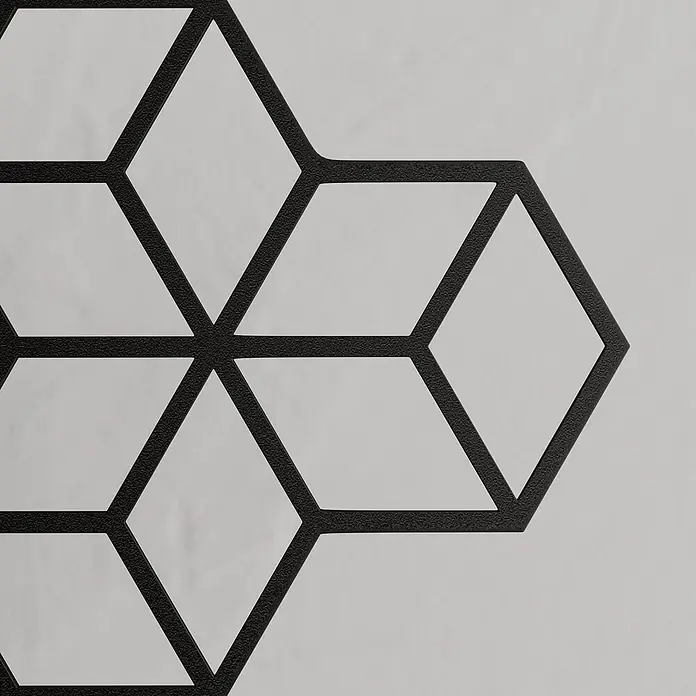 Lucande Wandleuchte Alexaru - L x B x H: 8,8 x 36,7 x 30,1 cm, schwarz, schwarz, E27 - Schwarzes, texturiertes geometrisches Gittermuster aus verbundenen Rauten und Dreiecken.
