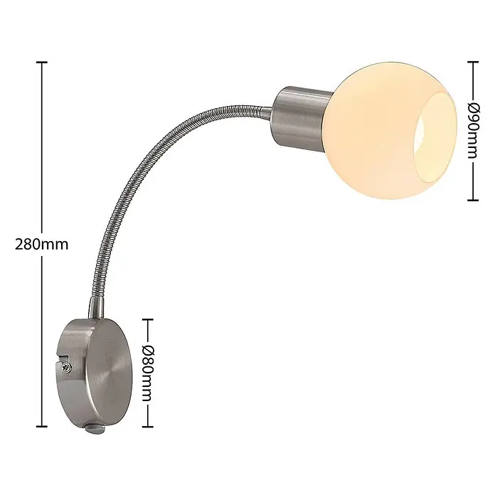 Lindby Wandleuchte Lioma - alu / grau / zink, E14 - Gebürstete Metall-Wandleselampe mit flexiblem Arm und kugelförmigem Milchglas-Leuchtkopf.
