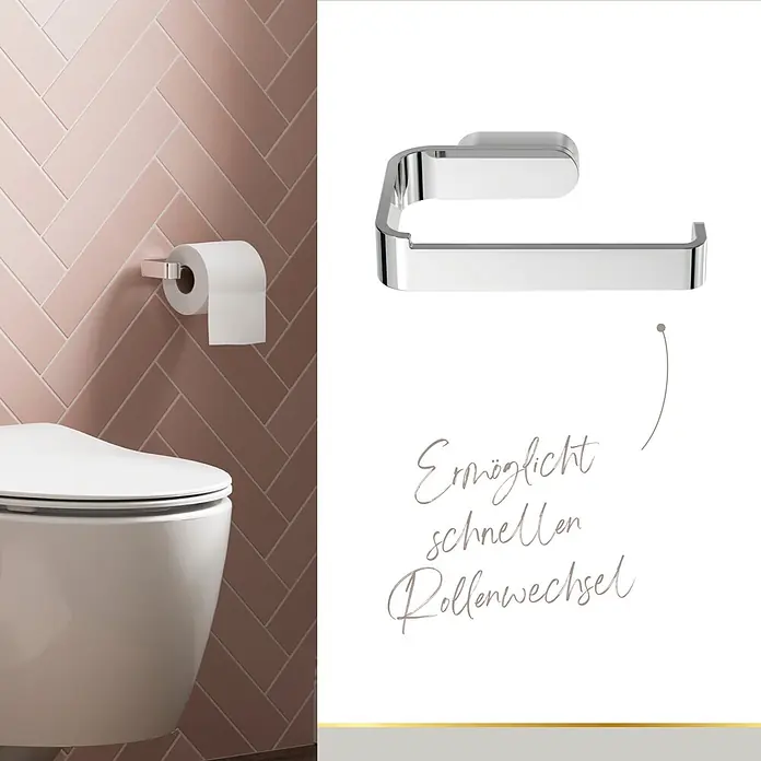Lenz Aura Toilettenpapierhalter - Ohne Deckel, Chrom, Glänzend - Verchromter Toilettenpapierhalter, für schnellen und einfachen Rollenwechsel konzipiert, neben einer Toilette montiert.