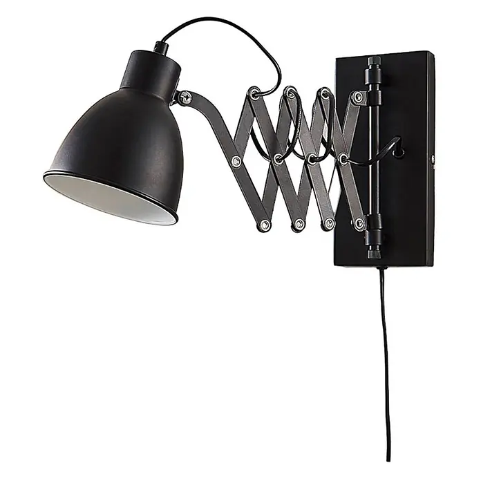 Lindby Wandleuchte Merle - schwarz, schwarz, E14 - Schwarze Metall-Wandlampe mit verstellbarem Scherenausleger und kuppelförmigem Schirm.