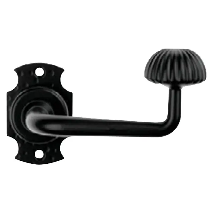 GDK Conjunto de picaporte Rústica 0260/97 - Largo: 12,5 cm, Negro - Primer plano de un tirador de mueble negro con una superficie acanalada y un montaje resistente para una fijación segura a armarios o cajones.