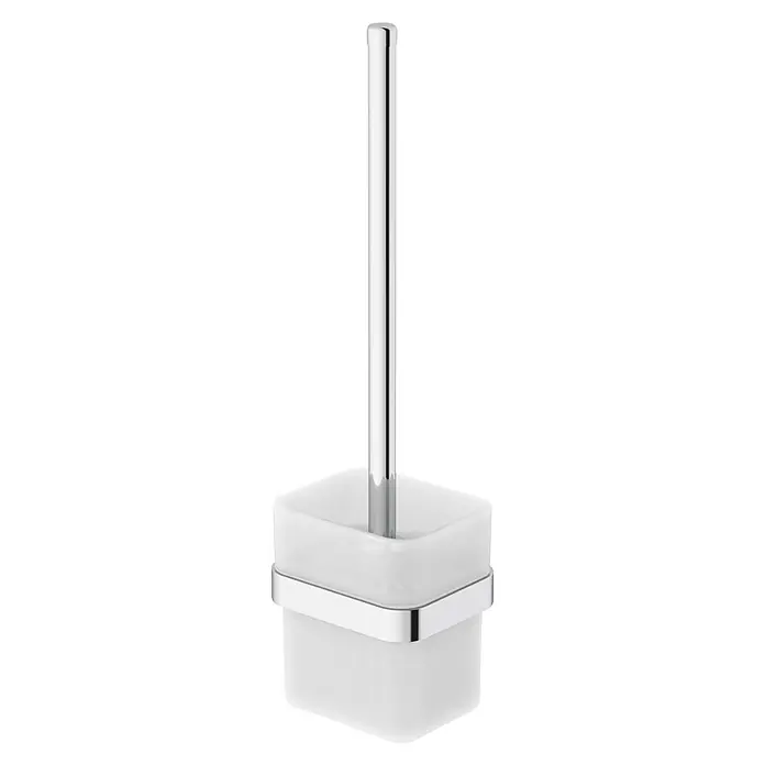 Lenz Aura WC-Bürstengarnitur - Mit Halterung, Chrom, Glänzend - Moderne weiße Toilettenbürste mit quadratischem Halter und Chromgriff.