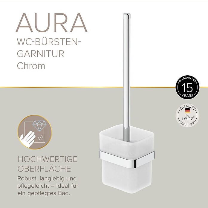 Lenz Aura WC-Bürstengarnitur (Mit Halterung, Chrom, Glänzend)