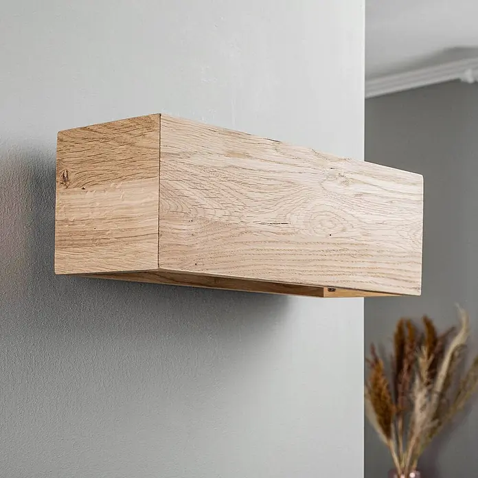 Envostar Wandleuchte Kubiko - L x B x H: 14 x 33 x 11 cm, Holz hell, Holz hell, G9 - Hängeschrank aus heller Eiche mit sichtbarer Holzmaserung.
