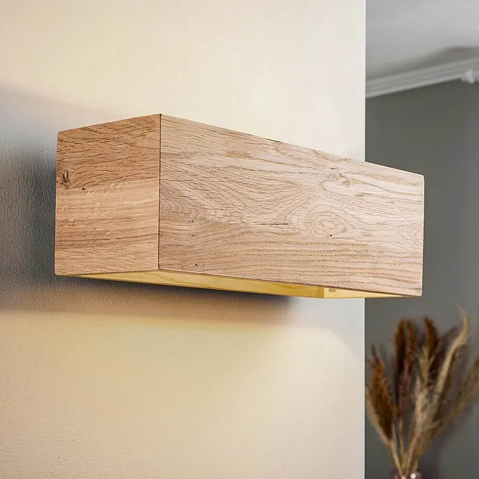 Envostar Wandleuchte Kubiko - L x B x H: 14 x 33 x 11 cm, Holz hell, Holz hell, G9 - Rechteckige Wandleuchte aus Holz mit natürlicher Maserung, wirft warmes Licht nach oben und unten an die Wand.
