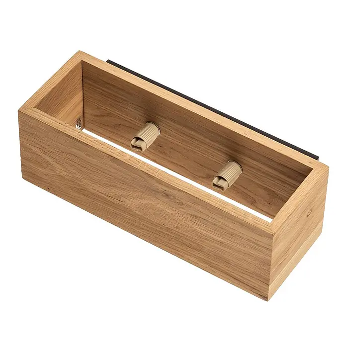 Envostar Wandleuchte Kubiko - L x B x H: 14 x 33 x 11 cm, Holz hell, Holz hell, G9 - Rechteckige Leuchte aus hellem Holz mit zwei Glühbirnenfassungen und schwarzem oberen Rand.