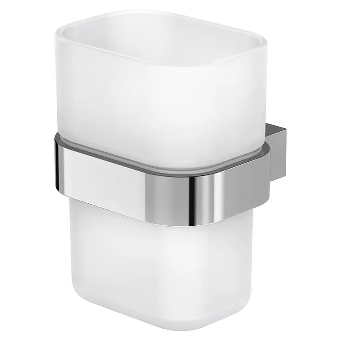Lenz Aura Glashalter - Chrom, Glänzend, L x B x H: 110 x 80 x 75 mm - Wandmontierter Zahnbürstenhalter aus satiniertem Glas mit Chromhalterung.