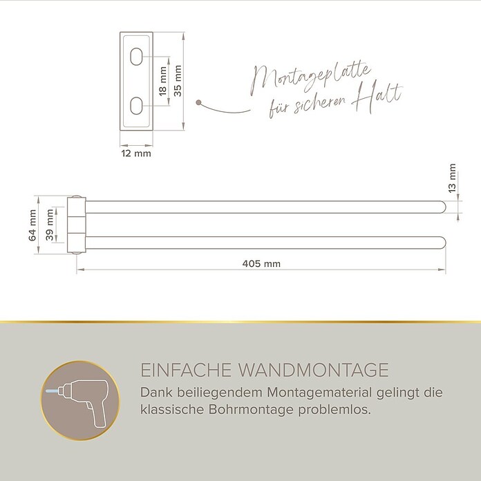 Lenz Aura Handtuchhalter (Breite: 6,5 cm, Silber, Glänzend)