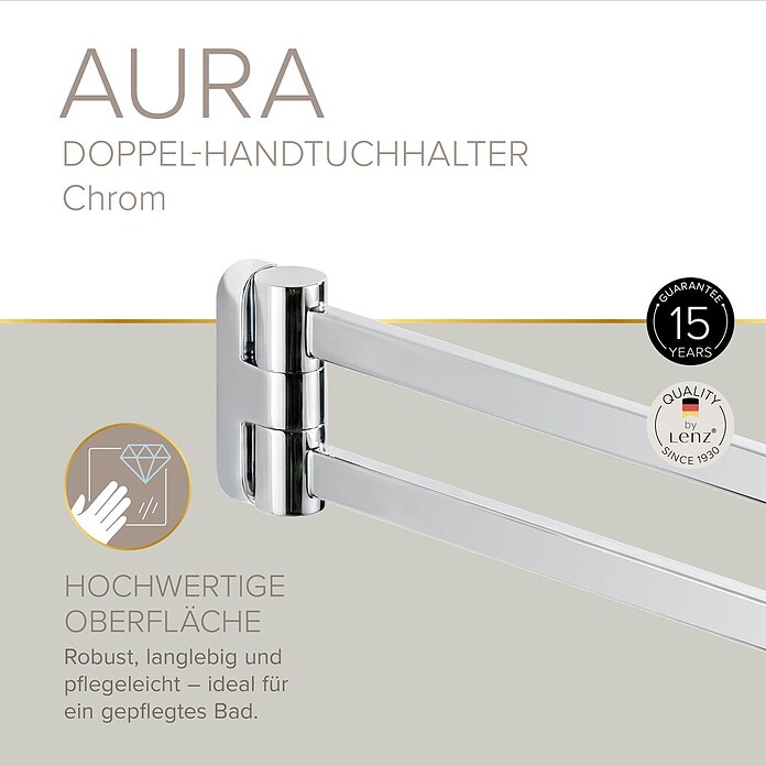 Lenz Aura Handtuchhalter (Breite: 6,5 cm, Silber, Glänzend)
